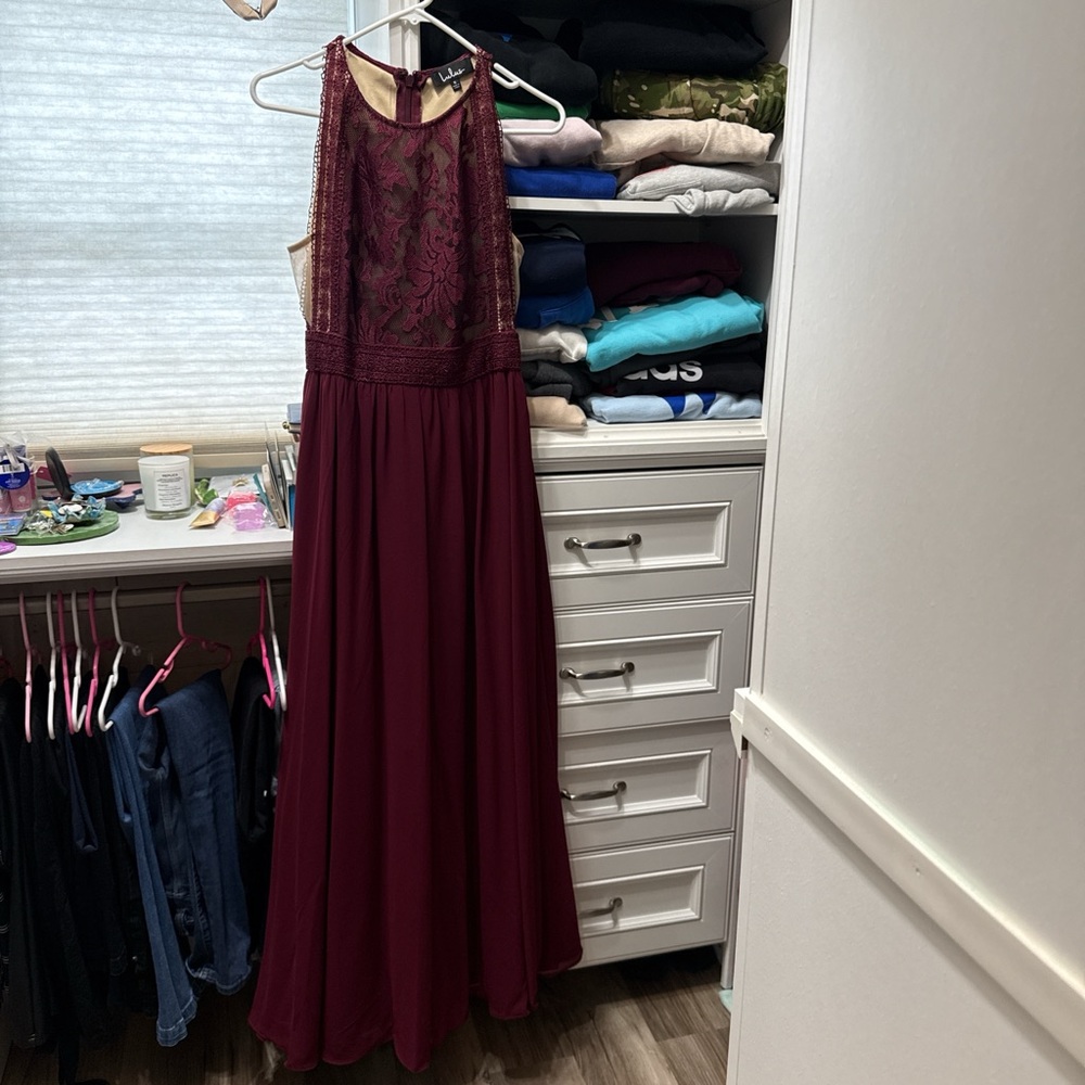 Lulu's Deep Red Lace Maxi Dress